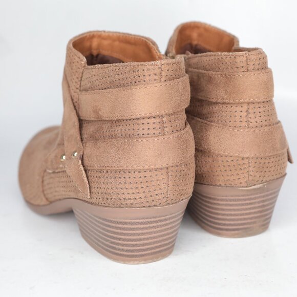 SODA Vegan Suede Western Booties Ankle Boots Brown Perforated Summer Festival - Picture 4 of 9